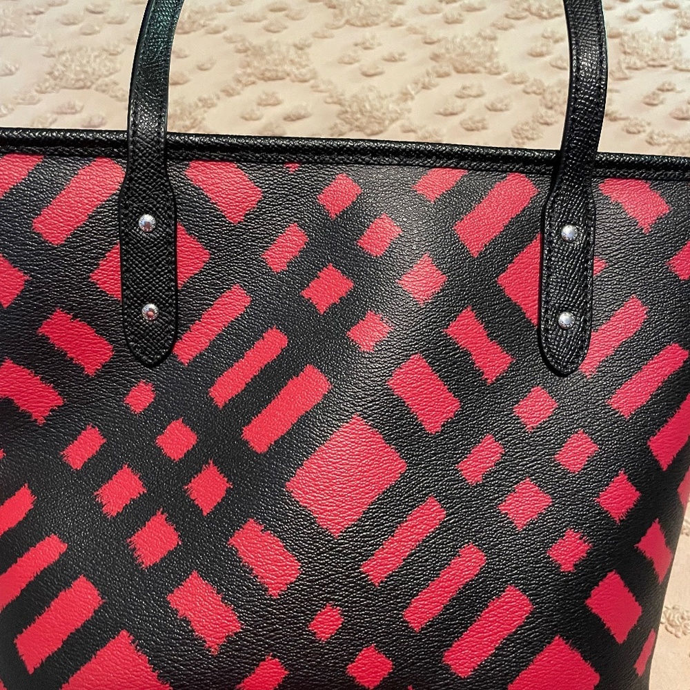 Coach Red and Black Plaid Tote - Picture 10 of 15